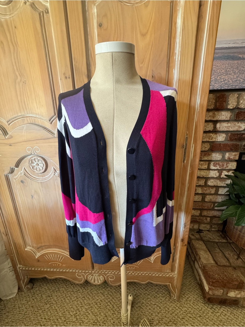 Chico's Black Cardigan with Magenta and Lavender Colorblock